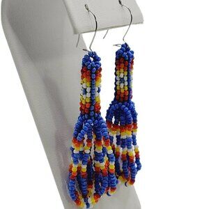 Artisan Made Seed Bead Earrings Primary Colors Czech Facet Cut Beads 2.5" Dangle